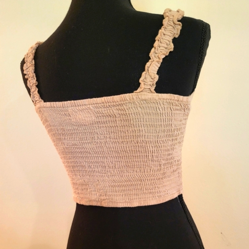 "Japna" Cream Color Crop Top W/Tie Front & Floral Emboidery (Size Small) - Picture 7 of 11